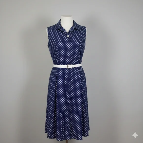 NWT Tommy Hilfiger Navy Polka Dot Belted Shirt Dress Size 10 - Picture 7 of 7